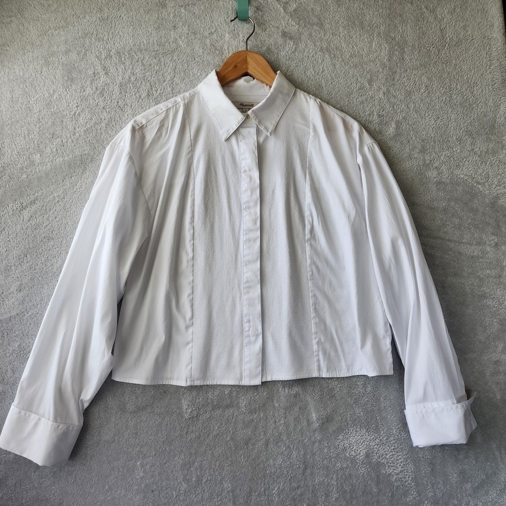 Madewell Straight Hem Shirt Womens Size Medium White Cotton Poplin Drop Shoulder - Picture 2 of 8